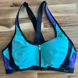 VSX Teal and Purple Zip-Front Sports Bra - knockout